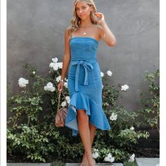 The Perfect Denim Dress. Back Zip. Removable Belt. Stretchy Fabric. Midi Length. Brand New!!!! Blue Strapless Denim Dress For Day Out, Sleeveless Denim Blue Dress For Brunch, Sleeveless Denim Dress For Brunch, Blue Strapless Denim Dress, Fitted Blue Denim Dress For The Beach, Blue Denim Dress For Beach, Blue Denim Dress For The Beach, Knee-length Denim Dress For The Beach, Blue Denim Dress For Spring Brunch