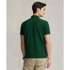 This custom slim-fit cotton mesh Polo offers a textured look with breathability, perfect for stylish comfort. Made from Ralph Lauren's timeless original design and refined for a tailored trim fit, it features signature Pony details, tennis tail hem, and soft feel - ideal for capturing your next Instagram outfit. Classic Fitted Green T-shirt, Green Fitted Classic Polo Shirt, Classic Green Polo Shirt With Relaxed Fit, Classic Green Shirt With Polo Collar, Fitted Classic Green T-shirt, Ralph Lauren Fitted Polo Collar T-shirt, Ralph Lauren Fitted Polo T-shirt, Ralph Lauren Short Sleeve Polo Shirt, Ralph Lauren Cotton Polo Collar Top