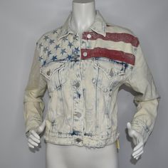 Blank Nyc Women's New Distressed Denim Jacket -Acid Wash -American Flag Design -5 Front Buttons For Closure -Brand New, Tags Attached -Msrp Of $148 White Distressed Denim Jacket, White Washed Cotton Denim Jacket, White Washed Long Sleeve Denim Jacket, Trendy Washed White Outerwear, Trendy White Washed Outerwear, White Washed Cotton Outerwear, Distressed White Denim Jacket For Fall, White Distressed Denim Jacket For Fall, White Washed Denim Outerwear