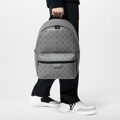 LOUIS VUITTON® - Discovery Backpack - Anthracite Grey Leather Backpacks, Monogram Pattern, Louis Vuitton Official, Casual Chic Outfit, Mens Luxury, The Grey, Grey Leather, Men's Collection, Clutch Purse