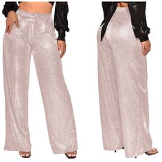 Fashion Shimmer Fabric Pants New Size Xxl. Party Pants With Pockets, High-waisted Pants For Summer Date Night, Trendy Bottoms With Pockets For Party, Party Wide Leg Trousers With Pockets, High-waisted Pants For Date Night In Summer, Summer High-waisted Pants For Date Night, Glamorous Pants For Summer Date Night, Glamorous Summer Bottoms For Going Out, Glamorous Pants For Date Night In Summer