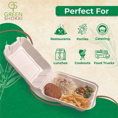 Get your Ecofriendly Clamshells from @greenshokkiofficial.
DM us for more product info.
www.greenshokki.com Plastic Food Packaging, Paper Cup Design, Cookout Food, Publicidad Creativa, Party Catering, Eco Packaging, Food Graphic Design, Social Media Poster, Disposable Plates