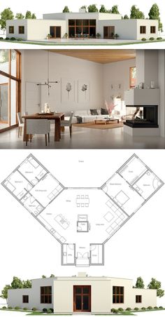 two floor plans for a house with an open kitchen and living room in the middle