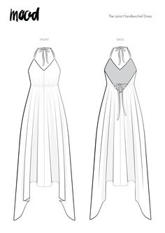 the front and back views of an inocod dress, designed for women's wear