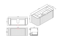 a drawing of a sink and toilet with the measurements shown in red, white and blue