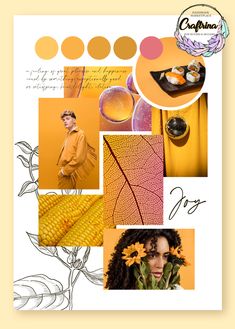 Yellow Themed Mood Board-Joy inspirationFind more handmade inspiration on CraftrinaJoy-a feeling of great pleasure and happiness caused by something exceptionally goodor satisfying. Color Palette For Home, Mood Board Layout, Branding Mood Board Inspiration, Fashion Design Inspiration Board, Mood Board Fashion Inspiration, Fashion Portfolio Layout, 달력 디자인, 포트폴리오 레이아웃, Fashion Design Sketchbook