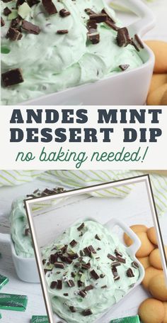 mint dessert dip with chocolate chips on the side