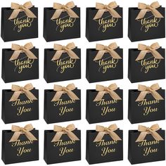 black and gold thank you gift bags with bows