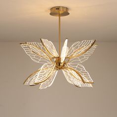 a chandelier hanging from the ceiling in a room