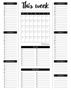 the printable planner for this week is shown in black and white