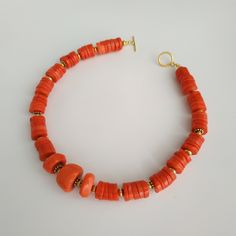 < Coral necklace with metallic furniture > This product made according to the model of authentic traditional Ukrainian jewelry. The coral is modern, the design is vintage. Like 99% of the coral on the market these days, this coral has been dyed. I use bamboo coral which is not endangered or threatened in any way, unlike natural pink or red coral (the production of which is forbidden almost everywhere in the world). Bamboo coral doesn't mean it's not organic. Every bead of it has a distinct Coral Beads Necklace, Red Coral Necklace, Bamboo Coral, Coral And Gold, Vintage Style Jewellery, Coral Necklace, Coral Jewelry, Coral Beads, Red Coral