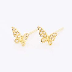 These stunning 14k yellow gold butterfly stud earrings dripping with diamonds provide a look that is both trendy and classic. These pave diamond earrings are a great staple to add to your collection, and can be worn with both casual and formal wear. These earrings would make the perfect gift for your loved one of yourself! You won't believe how these diamonds sparkle!The details for these beautiful earrings are listed below:Earrings: 1 SetMetal Quality: 14 Karat Yellow GoldEarring Type: StudEarr Formal Butterfly Diamond Earrings, Butterfly Diamond Earrings With Accents, Butterfly Diamond Earrings With Diamond Accents, Diamond Butterfly Earrings Fine Jewelry, Butterfly Shaped Diamond Earrings With Accents, Yellow Gold Butterfly Earrings With Cubic Zirconia, Yellow Gold Cubic Zirconia Butterfly Earrings, Elegant Butterfly Earrings With Diamond Accents, Diamond Butterfly Earrings For Anniversary