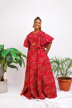 This exquisite outfit is an ideal choice for any occasion, be it a date, hangouts, work, church, dinner, movie night, birthday, wedding or any party. Its versatility ensures it's the perfect fit for every occasion. Features: - Crafted by hand from 100% African wax cotton As always, our designs are completely handmade and can be customized to your liking, this means you're welcome to request alterations, whether it's custom lengths for petite or tall individuals, design element additions or removals, or a different fabric selection. Just get in touch with us and we will be happy to take any special request. For the best fit, you can provide your measurements or select your size from our accurate size chart. Don't forget to include your height when ordering to ensure the perfect length. Care Short Sleeve Printed Maxi Dress For Parties, Festive Floor-length Printed Dresses, Festive Embroidered Maxi Dress, Festive Printed Party Dress, Traditional Printed Floor-length Maxi Dress, Festive Red Embroidered Maxi Dress, Festive Maxi Length Printed Dresses, Printed Maxi Dress For Wedding, Printed Floor-length Maxi Dress For Party