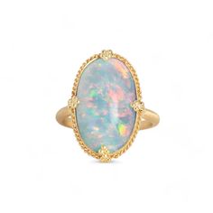 This magical Ethiopian Opal is shaped like an oval mirror reflecting shimmering beauty with a rainbow iridescence. Blue hues fade into glimmers of orange and red. This one-of-a-kind gemstone is set in a handmade gold bezel with braided detail and granulated prongs. This beauty is currently size 7, contact us for sizing options. Mirror Ring, Mixed Metal Bracelets, Textile Necklace, Oval Mirror, Handmade Gold, Bracelet Collection, Jewelry Inspo, Metal Bracelets, Metal Necklaces