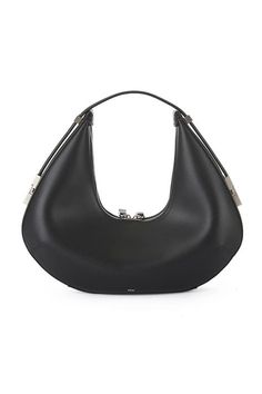 Osoi Toni hobo circle bag in black leather. 100% cow leather outer, 85% polyester 15% polyurethane lining. Weight 460g. Measurements in inches: width 11.4, height 9.8, depth 3.9, strap drop 5.7-9.45.  Made in Korea. 22FB030-102-01 PIPE AND ROW Modern Hobo Shoulder Bag With Silver-tone Hardware, Modern Hobo Bag With Zipper Closure For Office, Versatile Leather Hobo Bag With Round Handle, Modern Hobo Bag With Handle Drop For Business, Business Hobo Bag With Handle Drop, Modern Business Hobo Bag With Handle Drop, Office Hobo Bag With Handle Drop And Round Handle, Black Hobo Bag With Palladium Hardware For Business, Modern Leather Hobo Bag With Zipper Closure