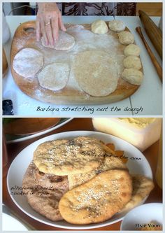 the process of making pancakes is shown in three different stages, including dough and sugar