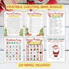 printable christmas game bundle for kids with santa clause and other holiday themed games on it