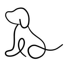 a black and white drawing of a dog's head sitting on the ground with its legs crossed