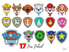 the paw patrol badges are all different colors