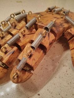 a close up of an instrument made out of wood