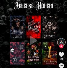 the cover art for several different books, including one with skulls on it and two with hearts