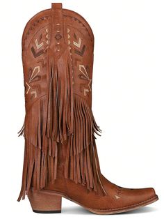 Experience the perfect blend of style and durability with our Vintage Western Fringe Cowgirl Boots. Made for women, these boots feature a stylish vintage design and sturdy construction, ensuring long-lasting wear. Elevate your western look with these timeless boots. Color : Brown Closure Type : Slip on Insole Material : Fabric Outsole Material : Rubber Rustic Snip Toe Winter Boots, Bohemian Boots For Ranch In Fall, Country Style Wide Calf Boots With Round Toe, Bohemian Boots For Rodeo In Fall, Bohemian Rodeo Boots For Fall, Bohemian Snip Toe Boots For Rodeo, Bohemian Rodeo Fall Boots, Bohemian Fall Rodeo Boots, Bohemian Boots With Snip Toe For Ranch