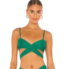 Color: Everglade Shiny Material Wrap-Around Bikini With Adjustable Straps Never Worn - Brand New With Tags Size L But Runs Small Green Beach Swimwear With Crisscross Straps, Green Swimwear With Crisscross Straps For Beach, Green Swimwear With Crisscross Straps, Green Cutout Swimwear For The Beach, Green Sleeveless Bra-friendly Swimwear, Cutout Triangle Top Swimwear For Beach Party, Beach Party Cutout Triangle Top Swimwear, Green Cutout Swimwear For Pool, Strappy Bra-friendly Swimwear For Poolside