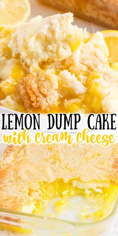 lemon dump cake with cream cheese on top