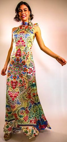 Pure Joy ~ Beautiful! Feminine Silk Maxi Dress For Garden Party, Elegant Multicolor Floral Dress For Summer, Spring Silk Floral Dress For Garden Party, Silk Floral Dress For Spring Garden Party, Summer Garden Party Multicolor Print Maxi Dress, Colorful Floral Print Dress For Brunch, Colorful Floral Print Maxi Dress For Summer, Multicolor Summer Wedding Dress, Elegant Multicolor Maxi Floral Dress