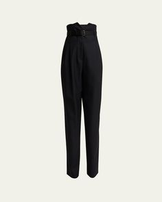 Loro Piana "Jaeden" trousers in tuxedo wool featuring a selfbelt    Mid rise sits high on hip    Doublepleated front    Side slip pockets    Straight legs    Full length    Hook/zip fly; belt loops    Virgin wool    Dry clean    Made in Italy Elegant Belted Evening Bottoms, Evening Dress Pants With Belt Loops, Office Pantsuit With Belt Loops, Luxury Belted Workwear Bottoms, Chic Evening Dress Pants With Belt Loops, Chic Tailored Pantsuit With Belt Loops, Formal Pantsuit With Belt Loops, Formal Black Belted Pants, Elegant Tapered Leg Bottoms With Belt Detail