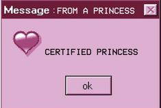 a screen shot of the message from a princess to someone who is in love with her