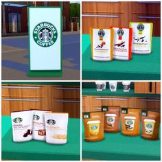 there are many different starbucks products on display