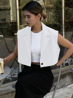 Solid Color Sleeveless Lapel Short Women's Suit Jacket White Casual  Sleeveless Woven Fabric Plain vest Non-Stretch Summer Women Clothing, size features are:Bust: ,Length: ,Sleeve Length: Plain Vest, Suit Jackets For Women, Lightweight Blazer, Kids Beachwear, White Casual, Suits For Women, Summer Women, Women Clothing, Women Clothes Sale