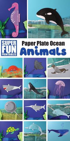 paper plate ocean animals are featured in this collage