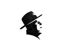 a man with a hat and mustache is shown in this black and white logo design