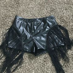 Country Leather Shorts With Fringe Size Medium New Without Tags Shorts With Fringe, Leather Shorts, Size Medium, Womens Shorts, Tags, Leather, Women Shopping, Black, Color