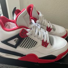 Jordan 4. Red, White, & Black. Only Worn Once. Jordan 4s Retro Metallic Red, Air Jordan 4 White Metallic Red, Jordan 4s Gray And Red, Jordan Retro 4 White Red, Jordan 4 Candy Cane, Jordans 4s Red, Jordan 4 Red Velvet, Fire Red Jordan 4, Red And White Jordans