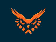 an orange and black owl logo on a dark background