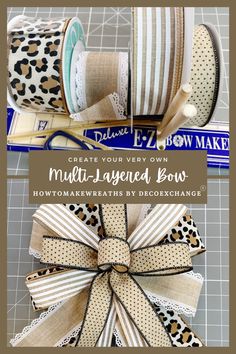 two rolls of ribbon on top of each other with the words create your very own multi - layered bow