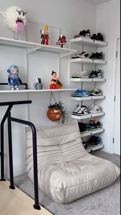 a room filled with lots of shoes and shelves