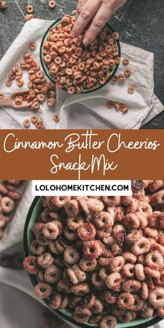 cinnamon butter cheetos snack mix in a bowl with the title overlaying