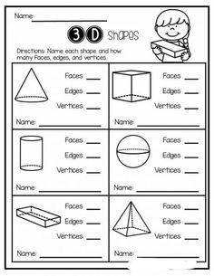 3d Shapes Kindergarten, Kindergarten Geometry, Shapes Math, 3 D Shapes, 3d Shapes Worksheets, Shape Worksheets For Preschool, Shapes Worksheet Kindergarten, Shapes Kindergarten, First Grade Math Worksheets