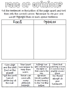 the fact or opinion worksheet for students to use in their writing and reading skills