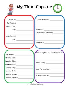 the back to school time capsule is shown in this printable activity sheet for kids