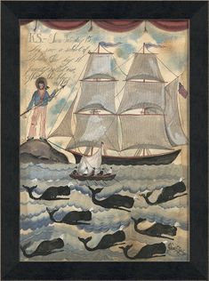 Spicher & Company MI A School of Whales 94281 Folk Art Whale, Franz Collection, Vintage Nautical Decor, Primitive Painting, Disney Fine Art, Blue Hill, Whale Art, Nautical Art, Vintage Nautical