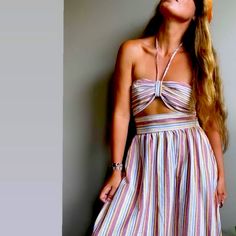 Cut Out Maxi Dress! Chic Striped Midi Dress For Party, Striped Sundress Midi Dress, Chic Striped Dresses For Brunch, Chic Striped Midi Dress For Date Night, Chic Multicolor Maxi Dress For Night Out, Striped Summer Party Dress, Striped Dress For Date Night, Spring Striped Midi Dress For Date Night, Striped Midi Dress For Spring Date Night