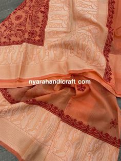 Soft and lightweight Chanderi Chikankari Saree with a unique Jamawar border in contrast colors. Beautiful Chikankari is a famous hand embroidery style from Lucknow, City of Nawabs, India! FALL ATTACHED AND PETTICOAT INCLUDED ! Includes a matching blouse piece too. Orange Chikankari Embroidery Anarkali Set For Festivals, Orange Chikankari Anarkali Set For Festivals, Red Mulmul Dupatta With Chikankari Embroidery, Eid Traditional Wear With Embroidered Border, Transitional Semi-stitched Orange Dupatta, Transitional Embroidered Orange Dupatta, Transitional Orange Semi-stitched Dupatta, Orange Dupatta With Chikankari Embroidery, Orange Chikankari Embroidery Wedding Saree