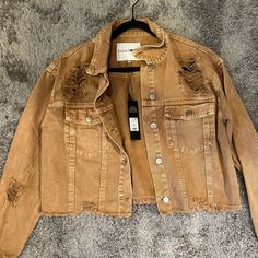 Woman’s M Tan Jacket From Fashion Nova Brand New Never Worn Winter Distressed Outerwear, Trendy Brown Cropped Jacket For Spring, Brown Cropped Jacket With Pockets For Spring, Brown Cropped Jacket For Spring, Casual Brown Spring Outerwear, Spring Brown Outerwear For Day Out, Fashion Nova Jackets, Tan Jacket, The Picture