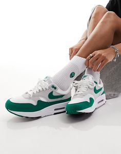 Shoes by Nike Lace up and head out Low-profile design Lace-up fastening Padded tongue and cuff Signature Nike branding Foam midsole with visible Max Air cushioning Durable rubber outsole Textured tread 2024 Fits, Nike Air Max Jordan, Sneaker Outfits Women, Nike Branding, Green Shop, Green Sneakers, Nike Air Max 1, Winter Party Dress, New Nike Air