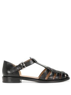 black leather round toe strap detailing buckle-fastening ankle strap flat sole Church's Shoes, Women Church, Black Church, Buckled Flats, Ankle Strap Flats, Leather Sandals Women, Peep Toe Sandals, Leather Mary Janes, Sandals Women